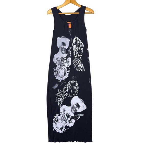 Maggie Ward Dresses & Skirts - Maggie Ward Graphic Print Maxi Dress Womens Size Large Y2K Black Grunge